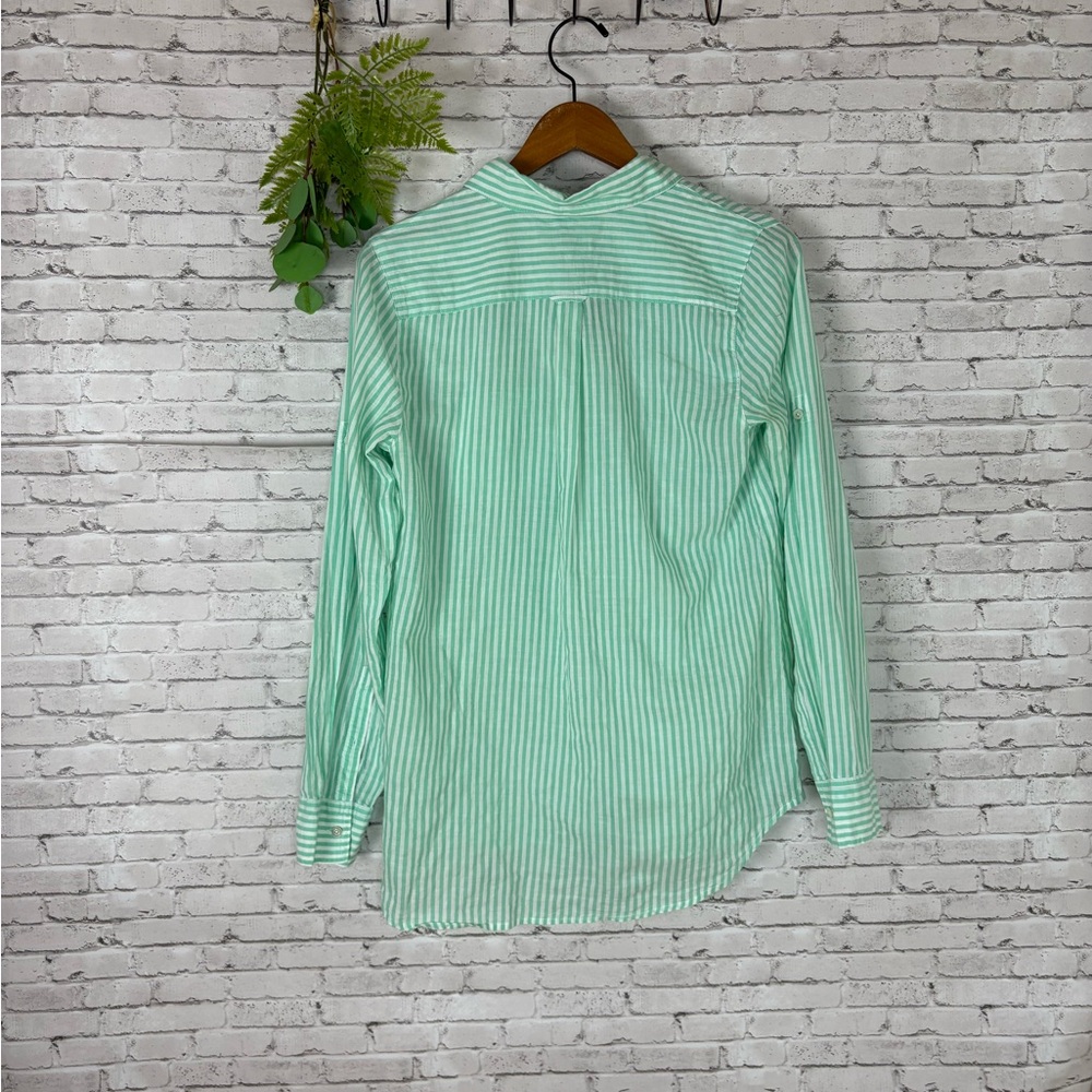 J. Crew Mint Green Candy Stripe Half Button Blouse - image 6